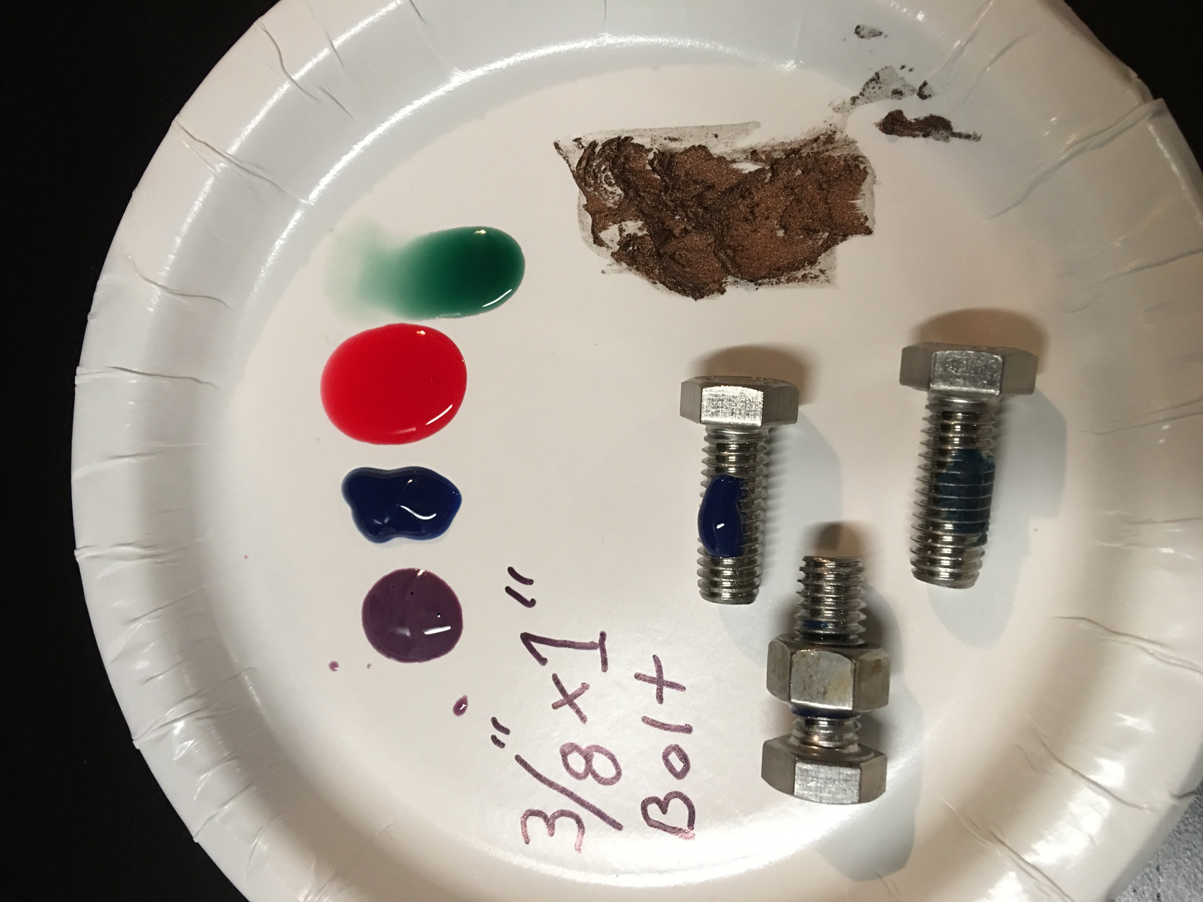 Thread locker colors, proper application. Copper anti seize on right.