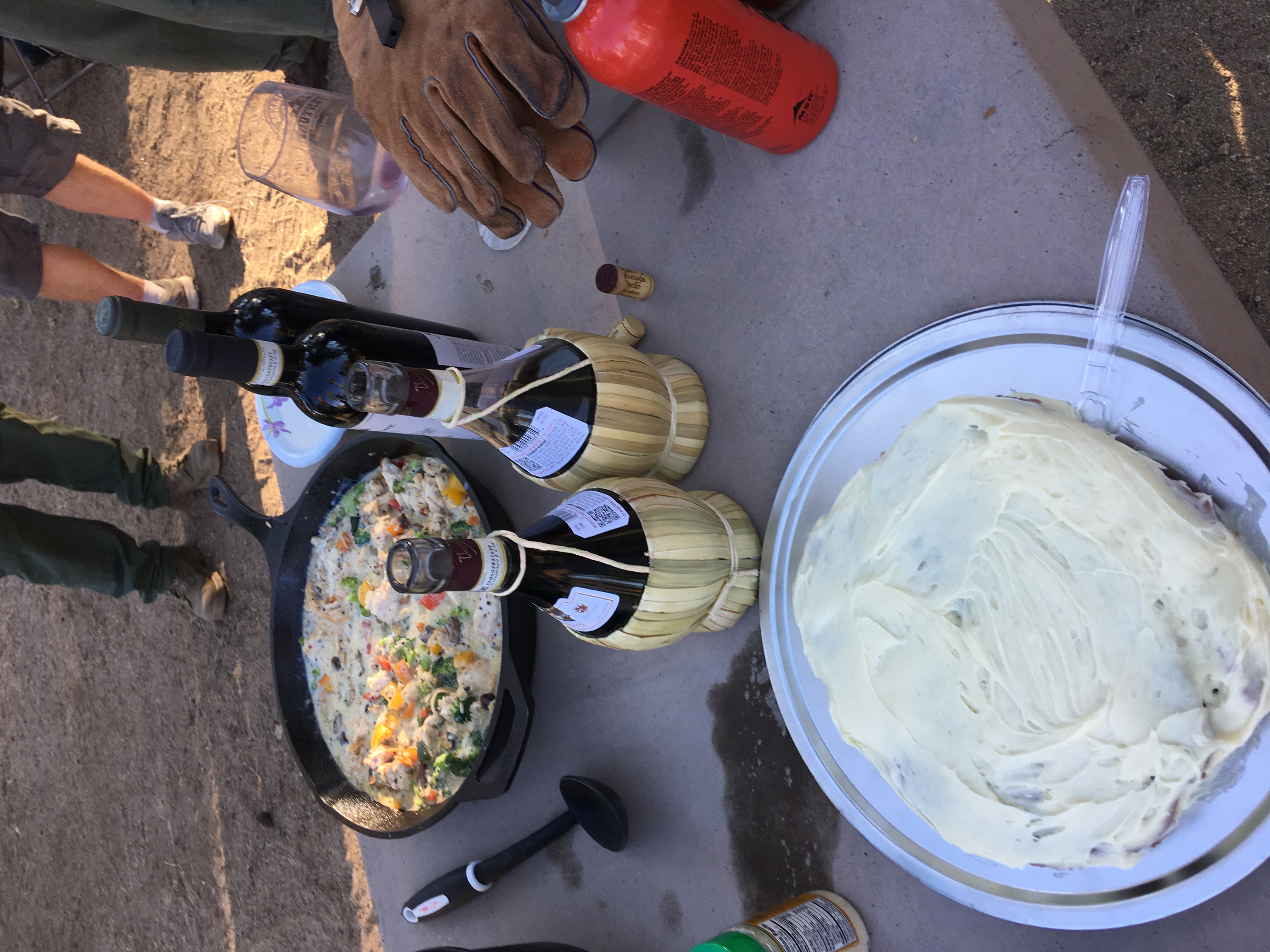 The chicken dish at the top was cooked in a cast iron skillet while the carrot cake on the bottom occupied the Dutch oven.