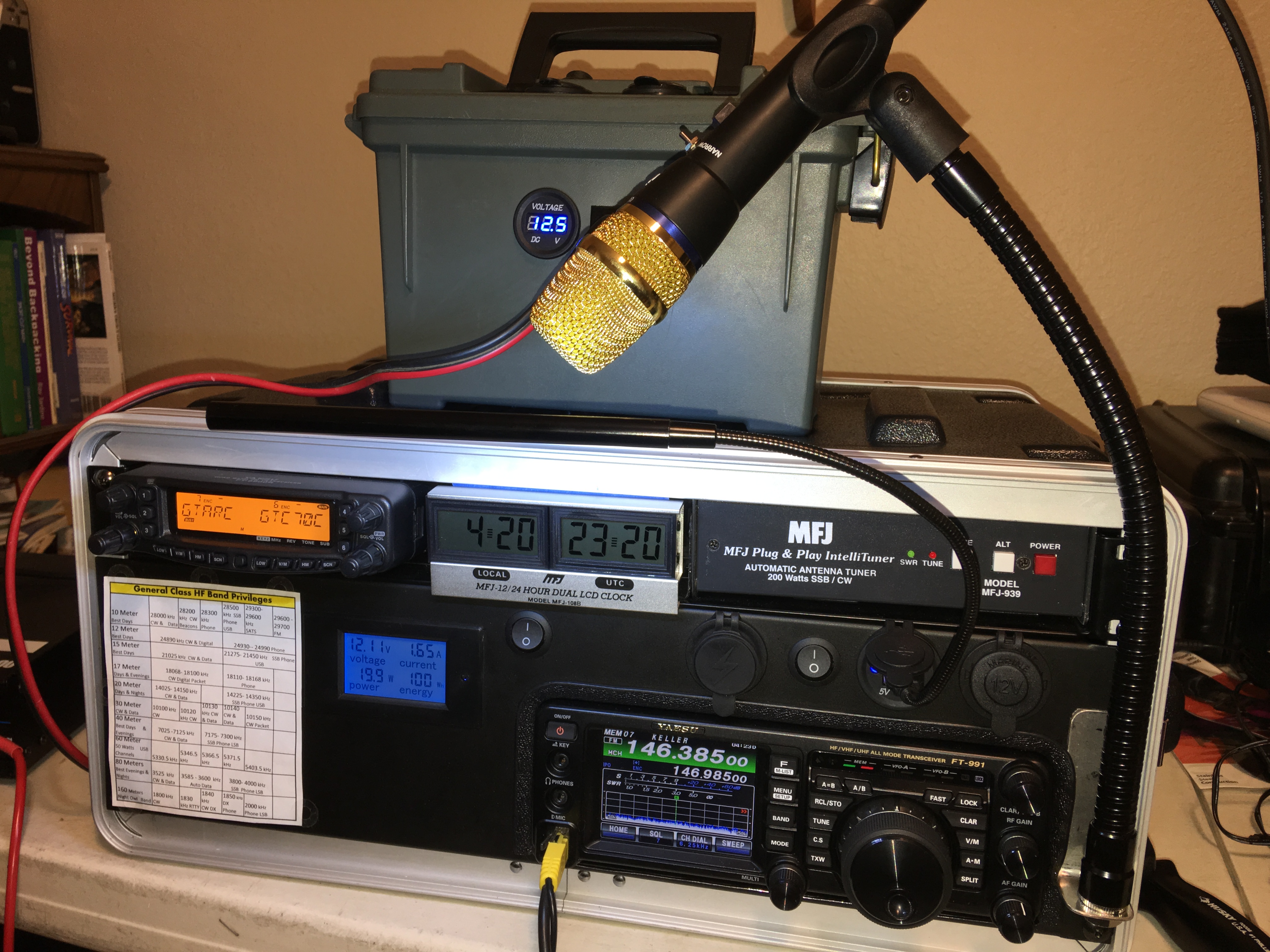 Gatorshack: Yaesu 991 and 8900, MFJ 939 Tuner, Powergate PG40s, computer PS, onboard SLA batteries, power meter, etc.