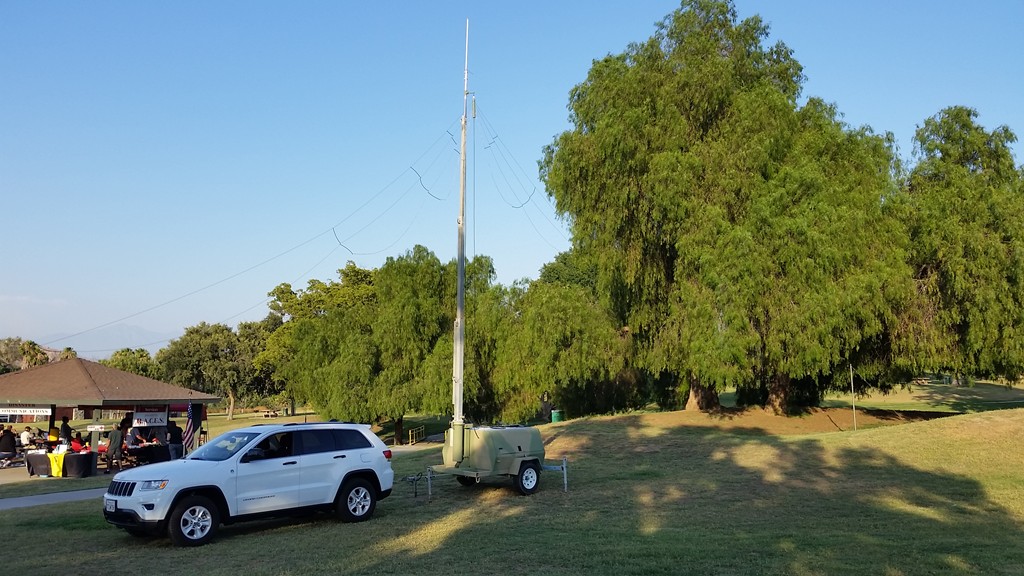 RIV ECG member's re-purposed light set trailer.  This is part of the group's potential UHF/VHF/HF mobile antenna platform.