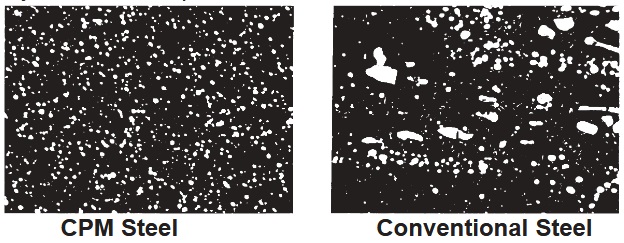 a micrograph comparing powder metal to conventional metal