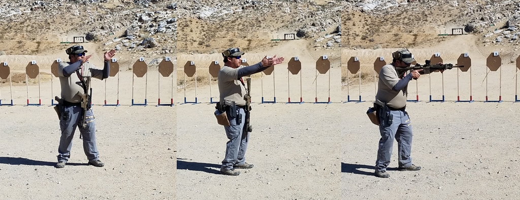 Ken going over the stance and the need for a good sling and how to transition from strong to weak side shooting along with the convenience of letting it "hang free."