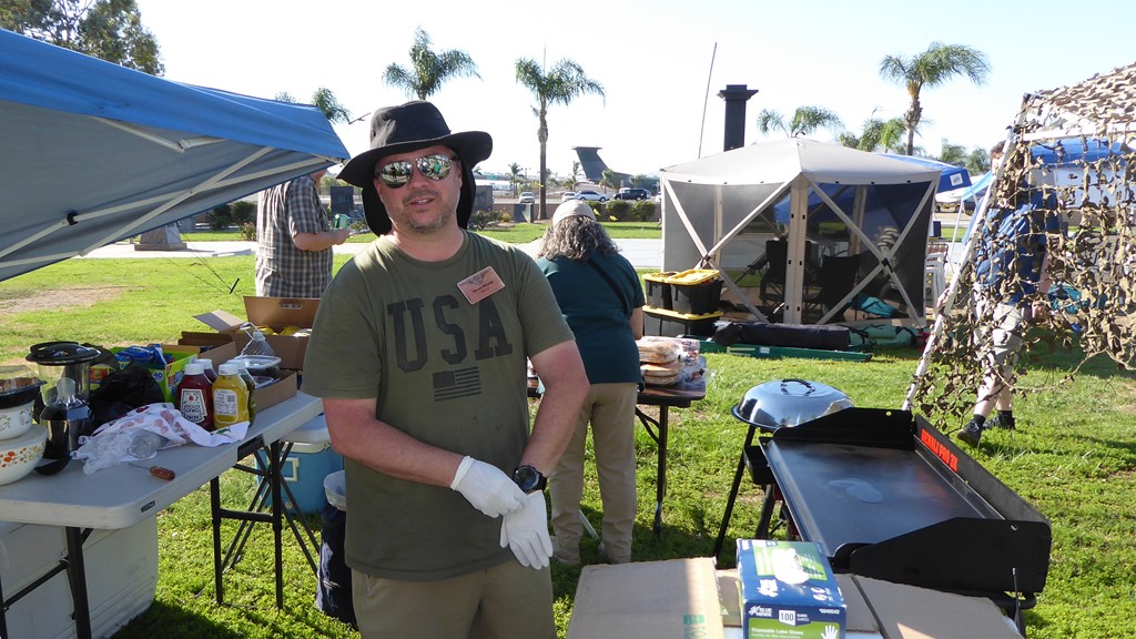 I think this tenet rings true in any volunteer or club setting, "If there is food they will come..." I did not take a lot of food-to-mouth shots but there was the traditional burgers and hot dogs with homemade potluck and ARRL chili for dinner; and, pancakes, eggs and bacon for breakfast that was a welcomed treat for everyone. There can and is a lot work involved and getting some of the calories replaced is perfect in this setting. W7DTH, Steve, MVARA President, gearing up for food prep and grilling.