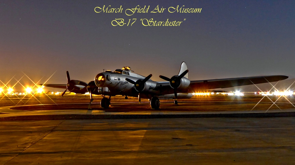 Location, location, location! Having your FD at a nice venue, whether Mother Nature's or the March Field Air Museum for example...it definitely adds to the experience. Of course the RFI that you may experience really has to be addressed in the planning. Solar arrays, lighting systems at night or "special aircraft" or airfield procedures may become an issue. For more information on this specific aircraft: https://www.youtube.com/watch?v=YWeTJ5t8bb8