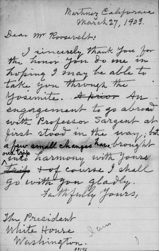 John Muir, faced with a scheduling conflict, relents and the camping trip that almost did not happen cinches the deal and captures the full attention of President Roosevelt.