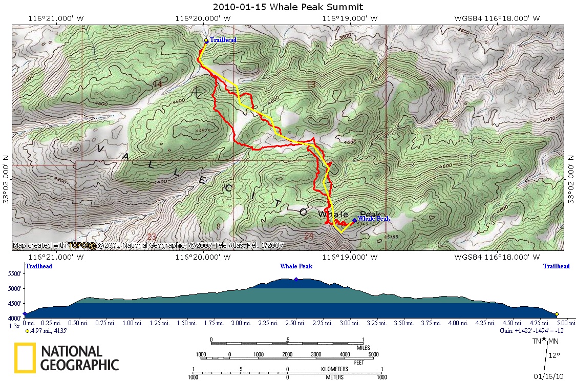 Red is actual route. Yellow was preplotted route.