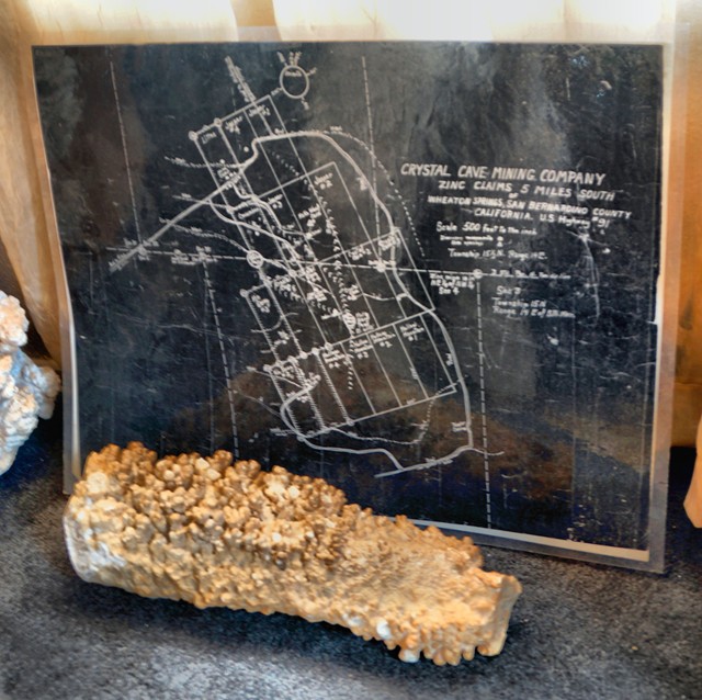 17. An example of "popcorn" formation and a map of the Crystal Cave Mining Company. Great artifacts.